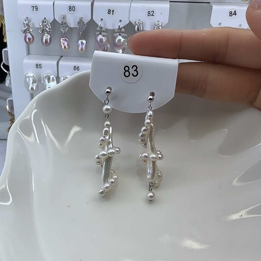 源***滚淡水珍珠银S925镶嵌耳饰