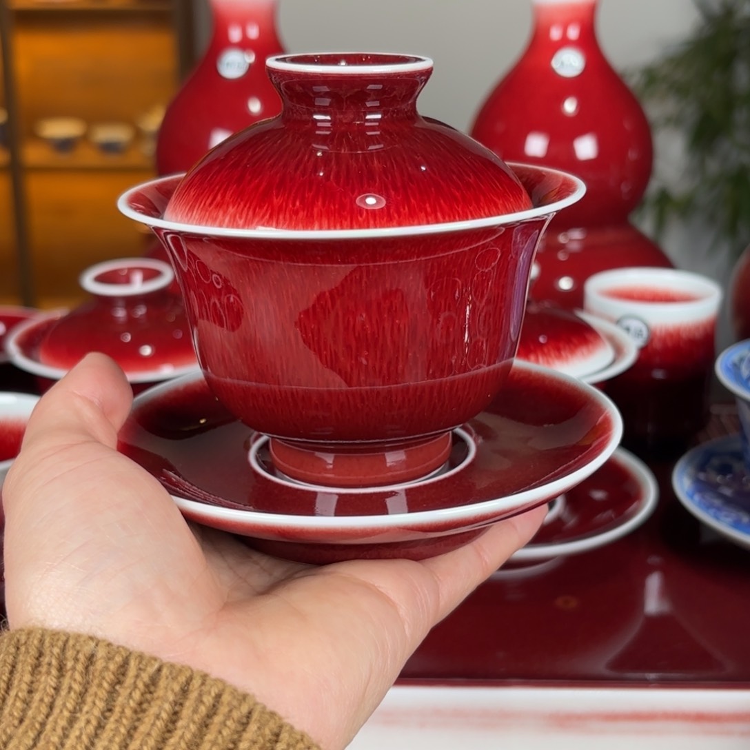 杯景德镇原矿郎红杯三才元宝特价