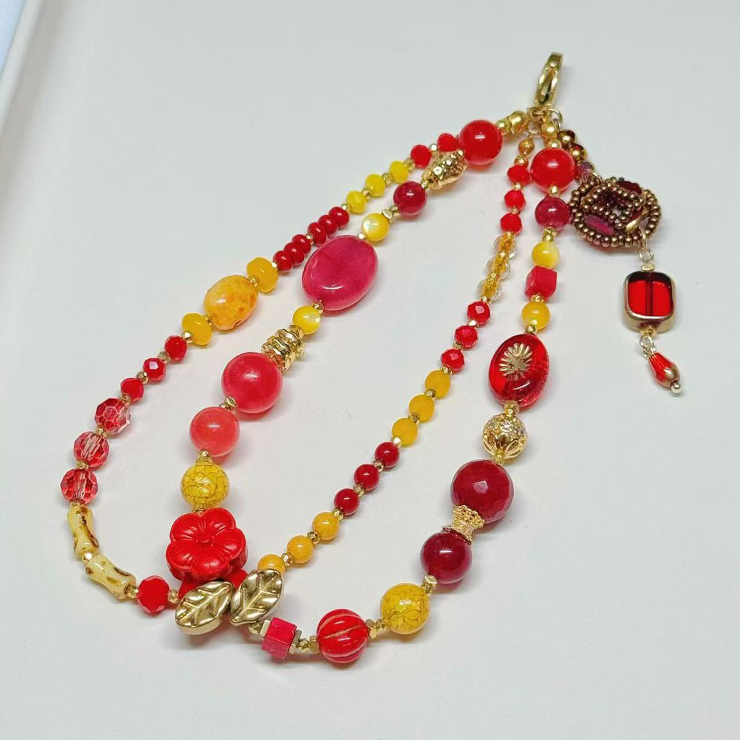 赤金甜梅 石头款 文玩玉米链 原创手工diy