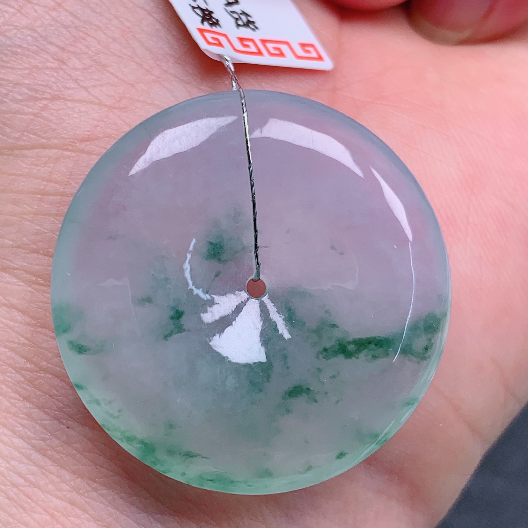 天然缅甸翡翠A货冰飘花平安扣气质精美尺寸31+5.8  459