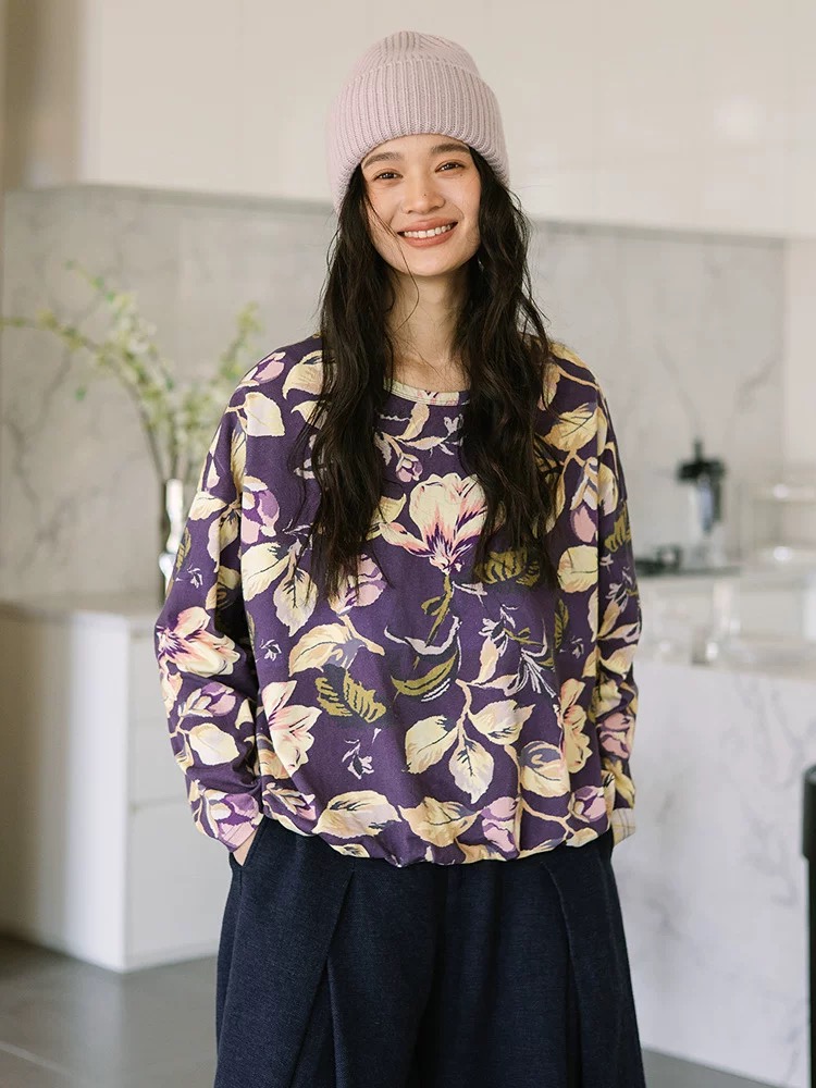 9325 GZE2春季印花圆领花苞文艺T恤休闲百搭