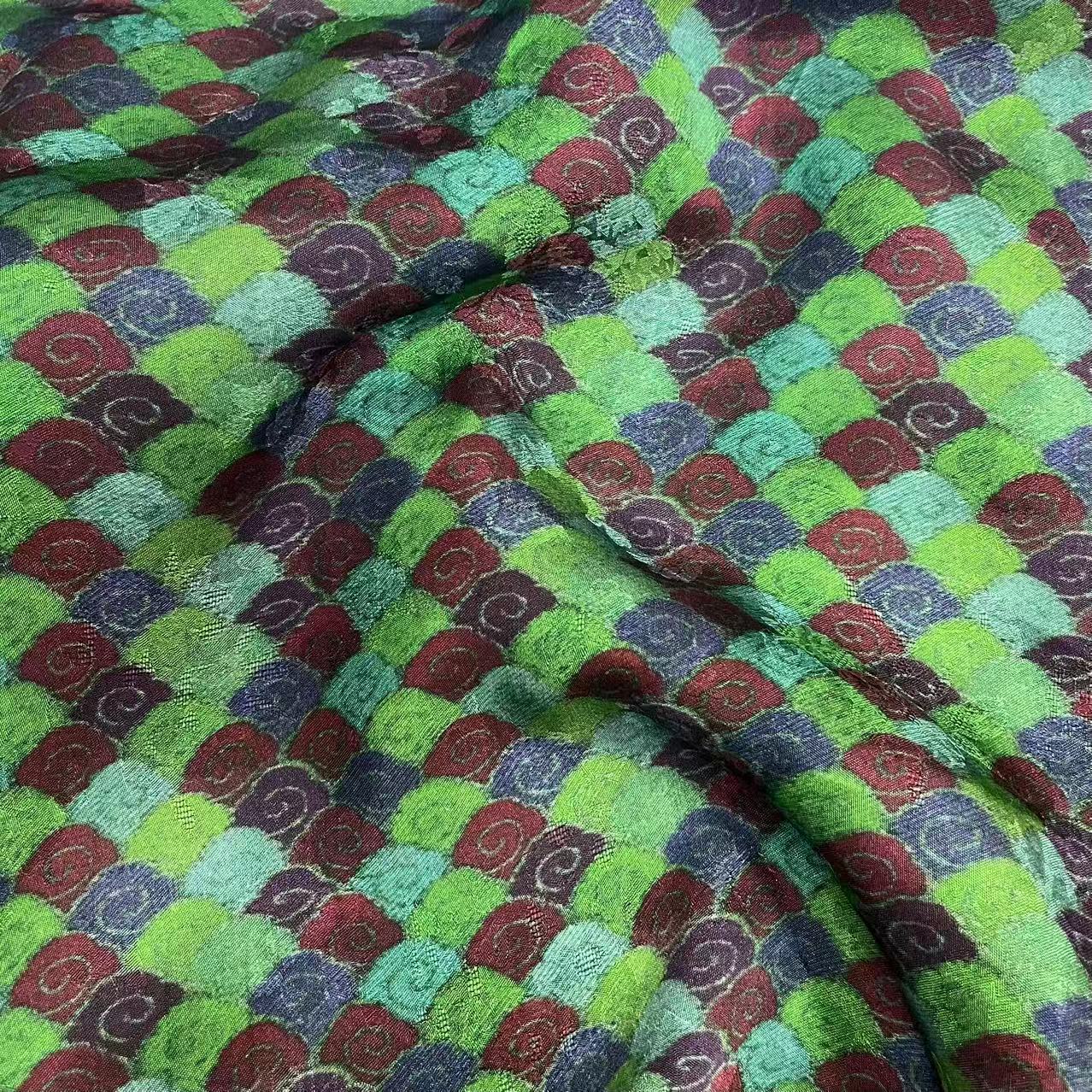 【绒兰】重磅提花青云萝面料 325号 彩绘鱼鳞-绿