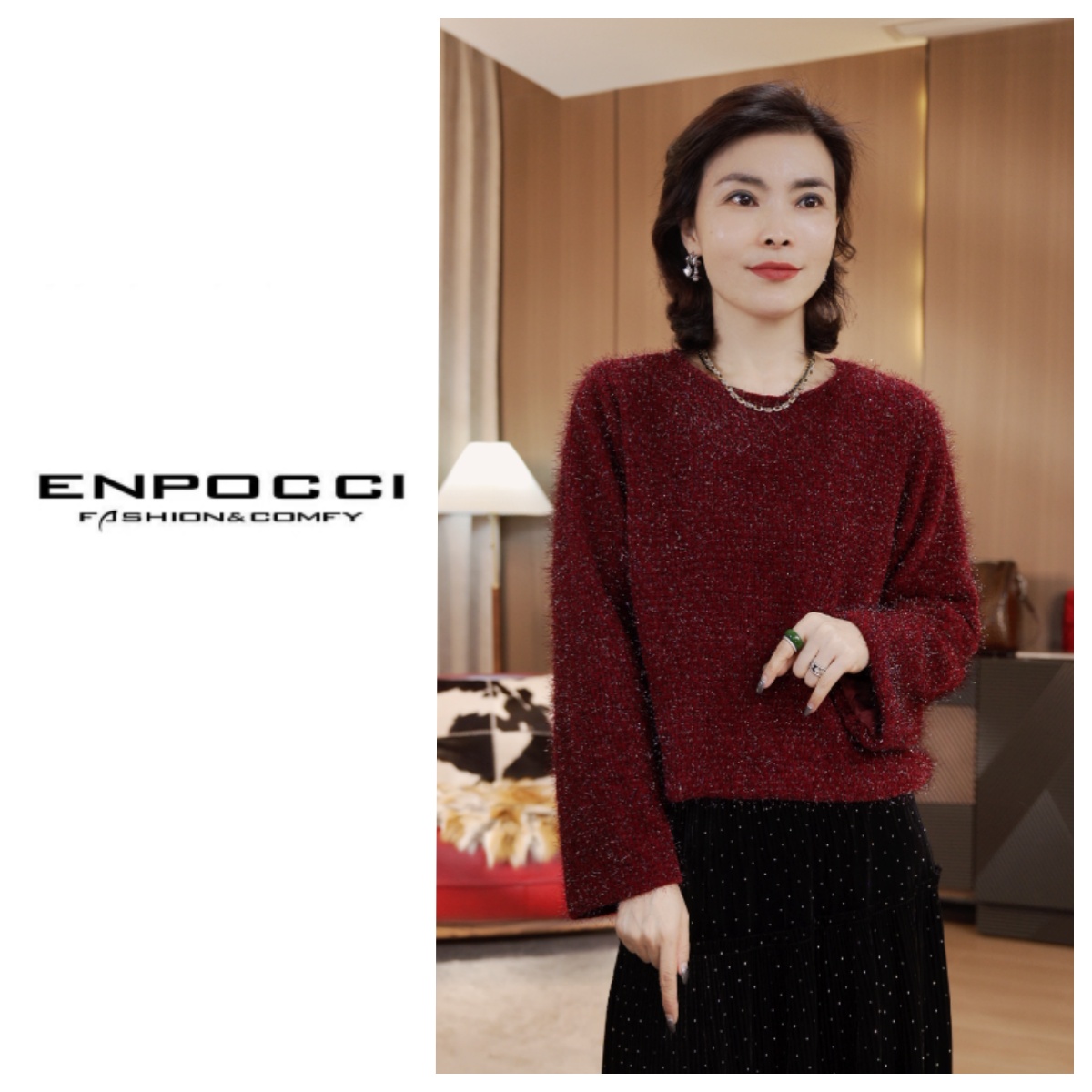 【短款】秋冬针织圆领毛衣亮片银丝S30YS1317109