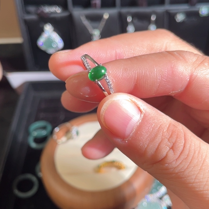 翡翠银S925镶嵌戒指天然