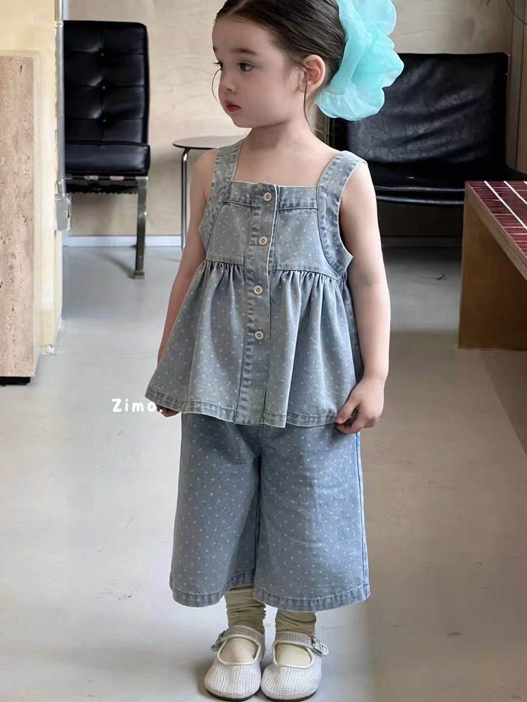 中性牛仔套装洋气薄款休闲儿童连衣裙女装上衣常规夏季女夏装童装