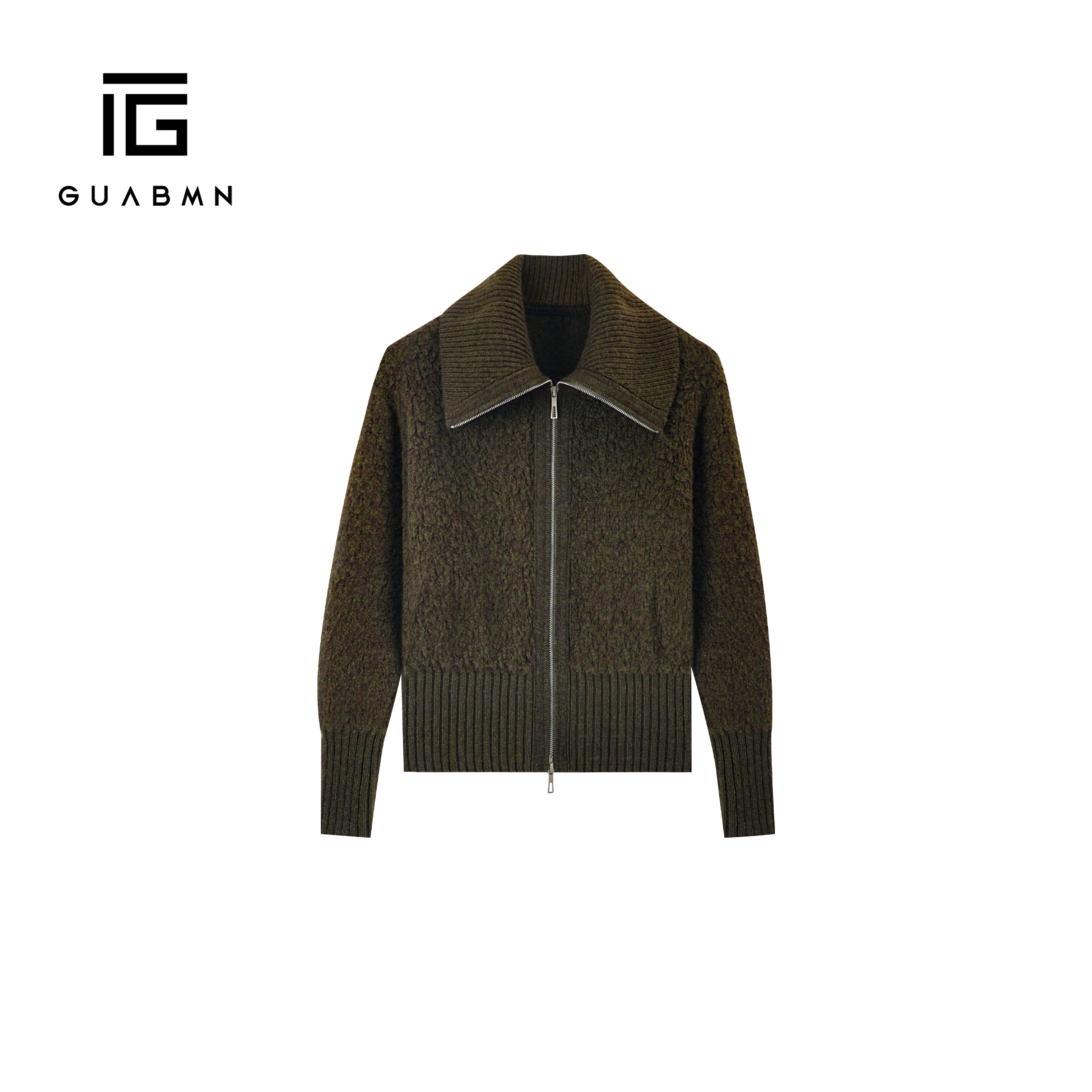 GUABMN2025冬季新款翻领双拉链开衫长袖毛衫宽松毛衣上衣5995