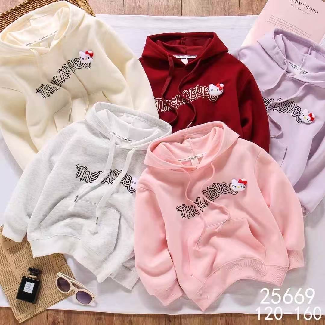 071秋季春秋打底衫女童印花童装圆领休闲长袖女带帽