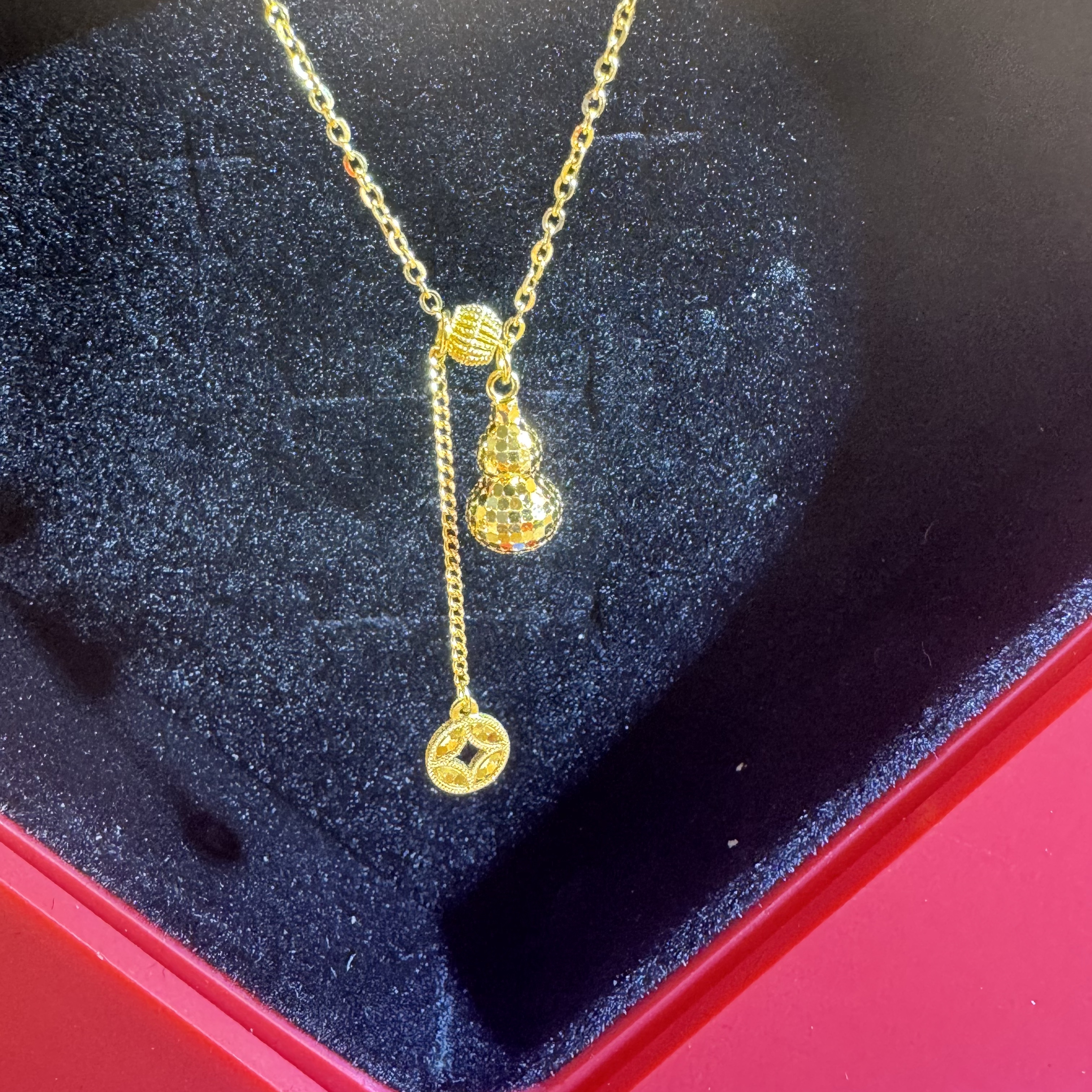5G黄金足金999鱼鳞葫芦铜钱套链轻奢时尚款 12507