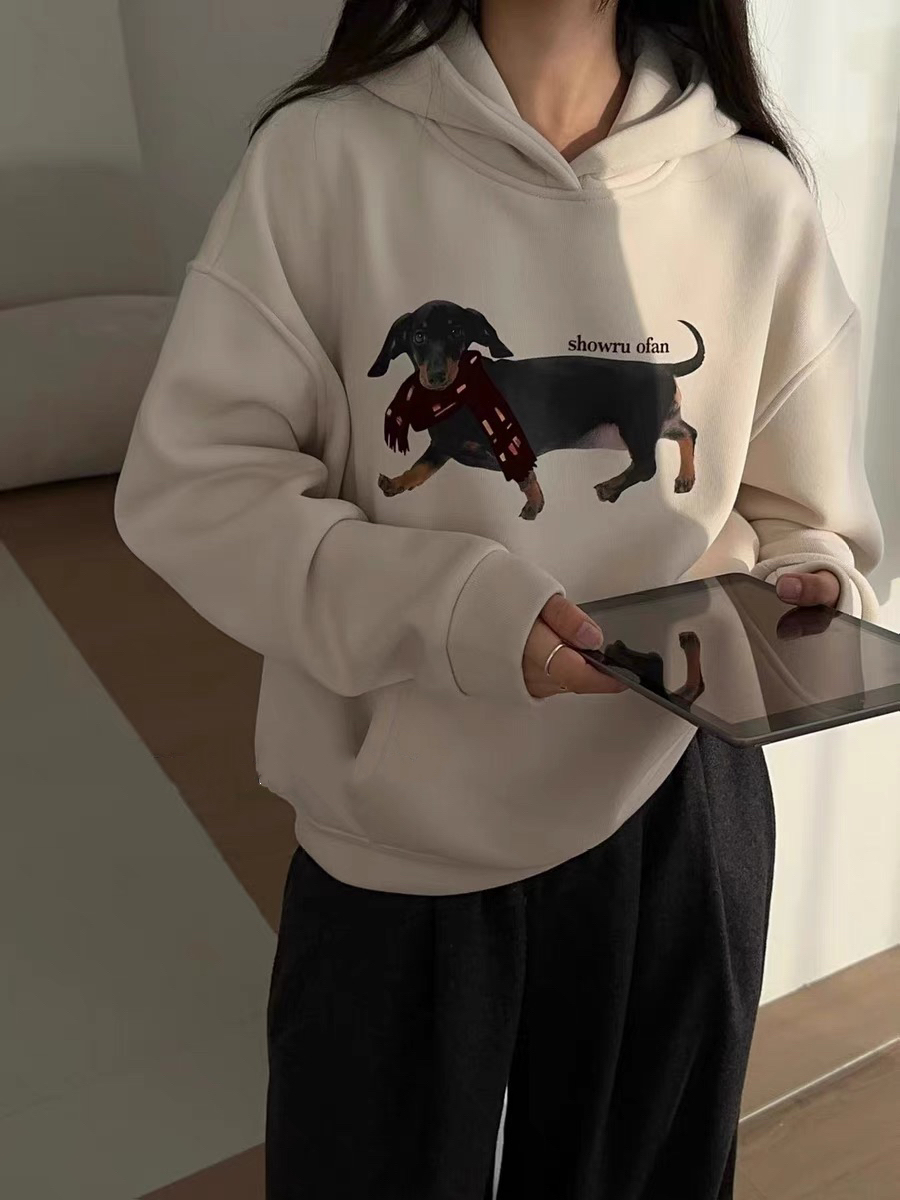 6327新宠儿经典腊肠狗圆领休闲连帽卫衣