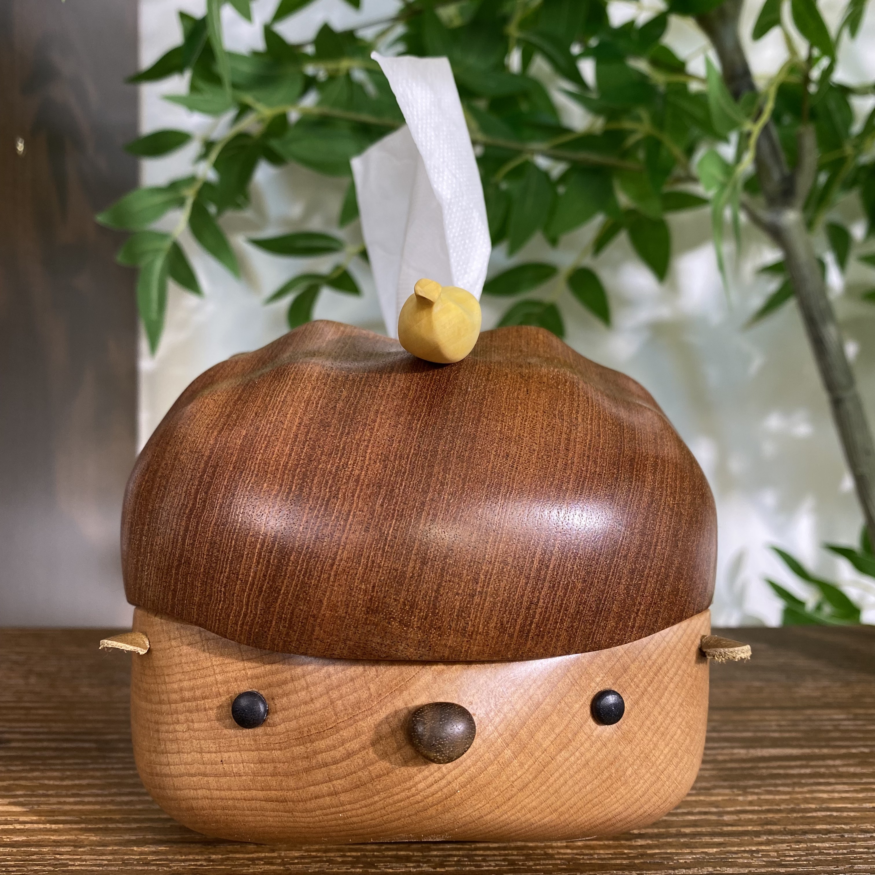 乌檀木刺猬纸巾盒整木挖空摆件