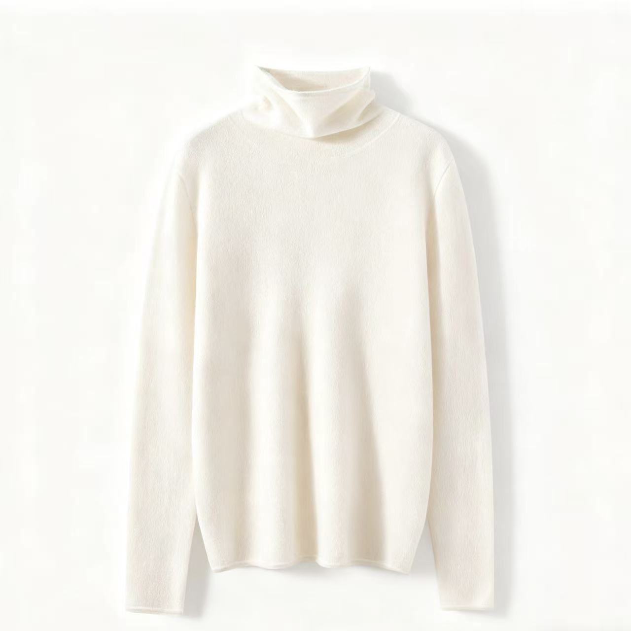 《倩倩女装羊绒馆》原色高领羊绒打底衫-潮牌时尚针织百搭舒适女士