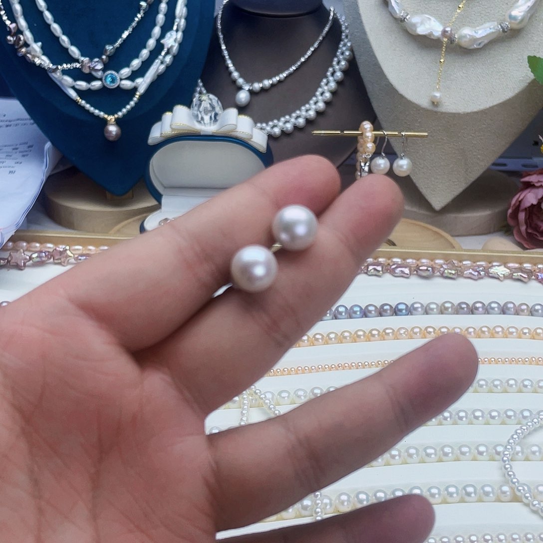 淡水珍珠耳钉银S925镶嵌