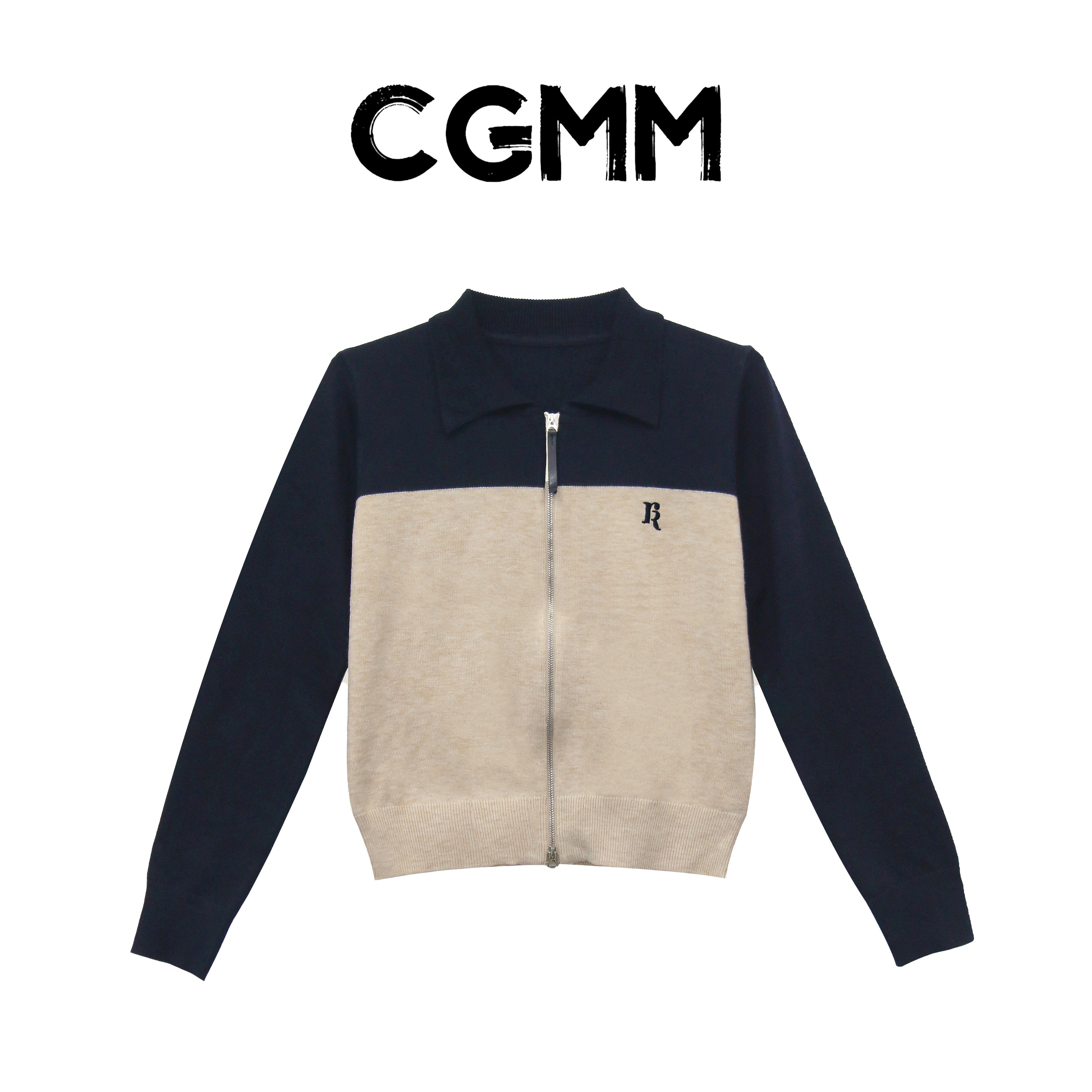CGMM/橱柜密码秋冬时尚撞色拼接Polo领拉链绵羊毛毛衣EHOMB029