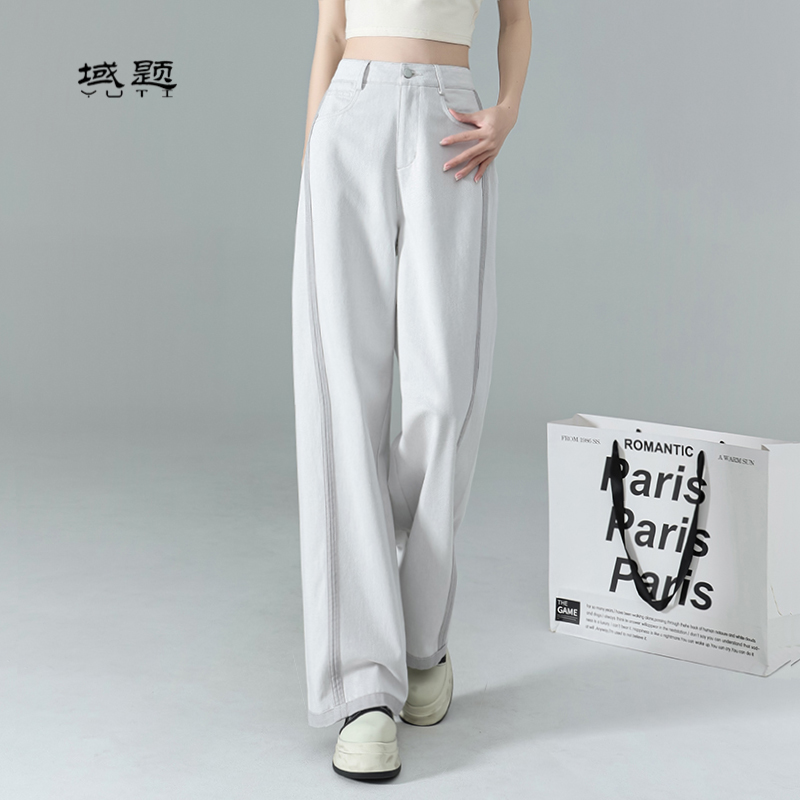 YUTI/域题2025新款春秋窄版直筒裤女显瘦牛仔裤长腿小个子设计感