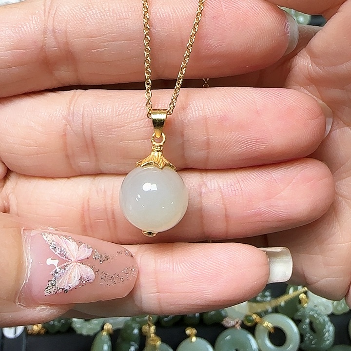 和田玉银S925镶嵌吊坠(赠链)