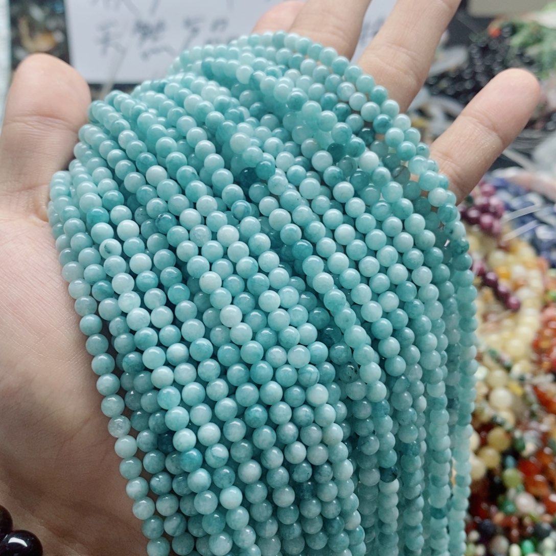 玛瑙/玉髓未镶嵌珠宝半成品一条天然4mm蓝玉髓圆珠