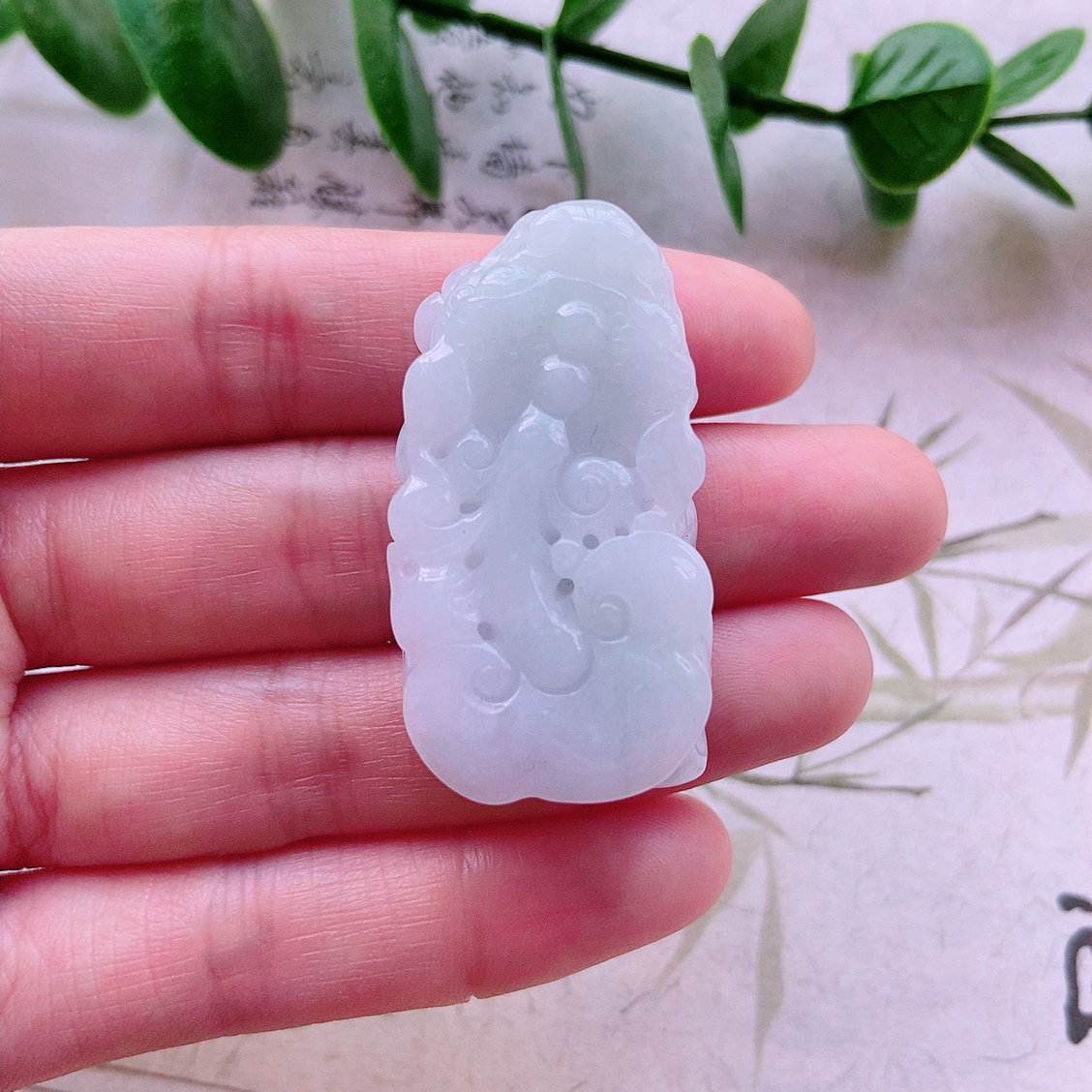 冰润精雕貔貅吊坠天然翡翠A货 尺寸40.8×22×13mm