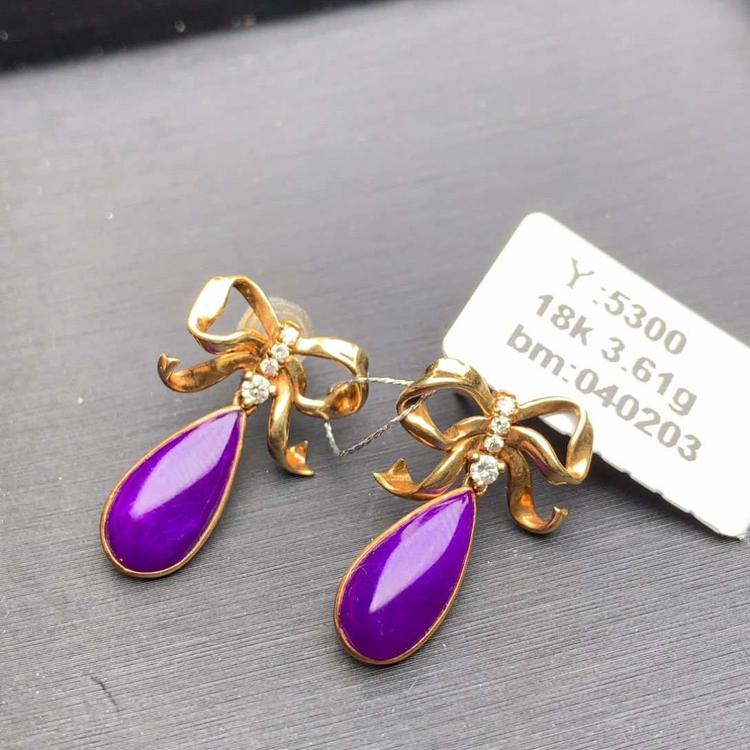 苏纪石（舒俱来）耳钉18K金镶嵌