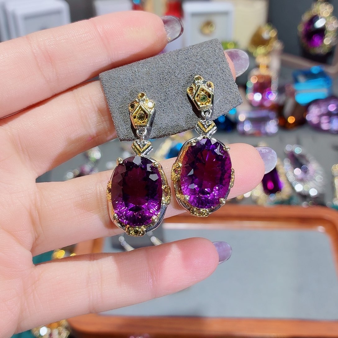 紫晶耳饰银S925镶嵌耳饰