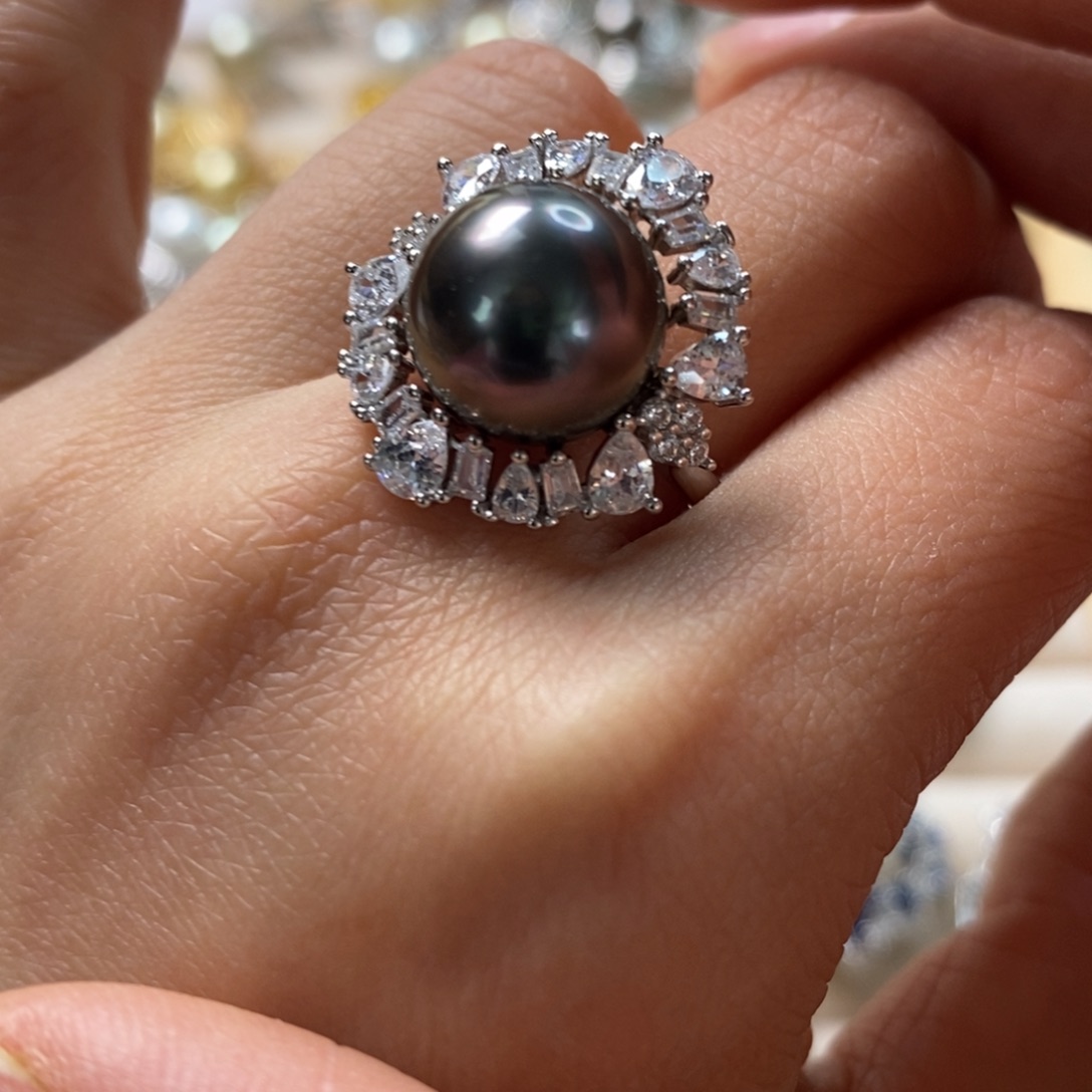 海水珍珠戒圈银S925镶嵌