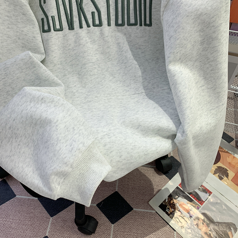 实拍华棉复合牛奶丝卫衣女2025早春新款薄款刺绣宽松连帽上衣