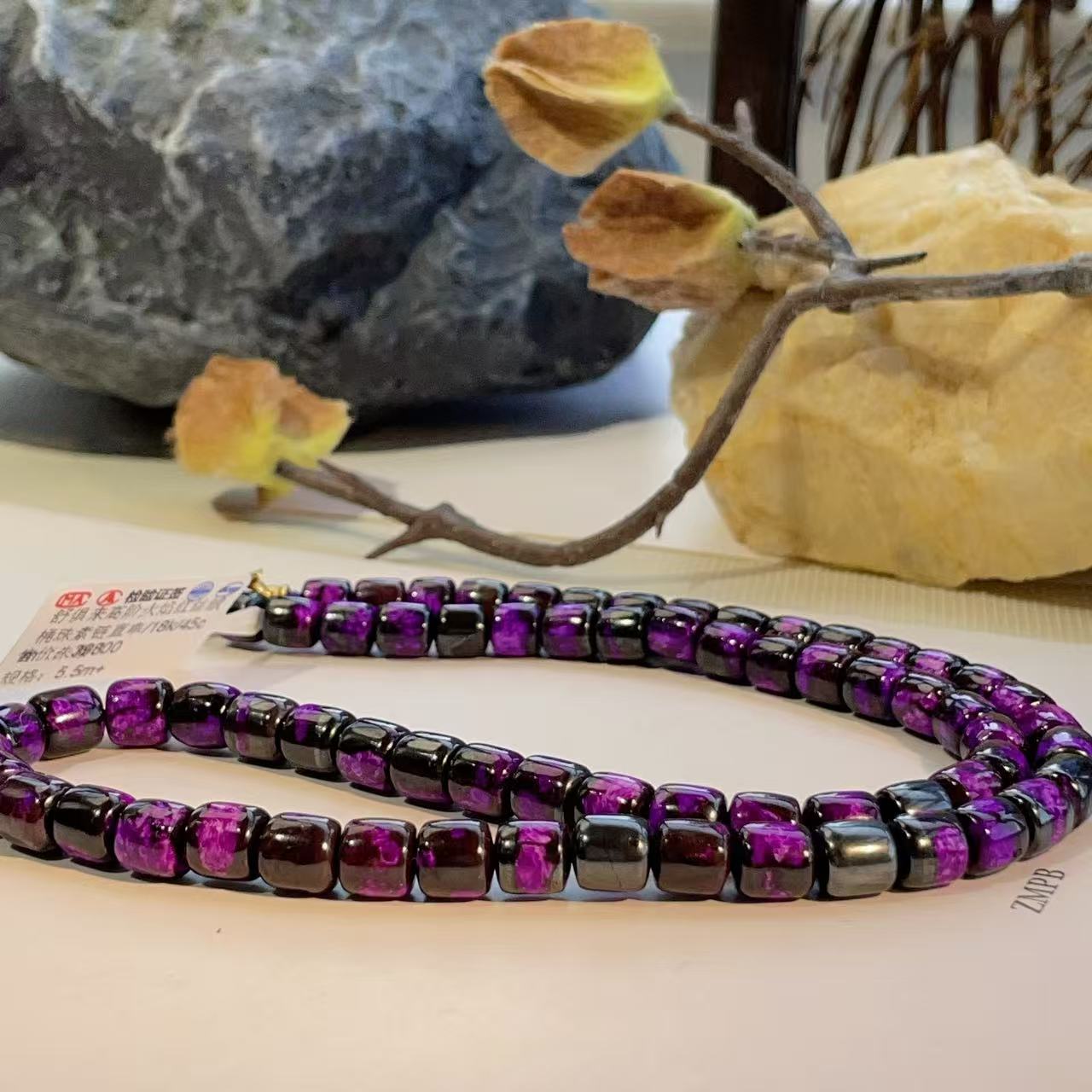 舒俱来高阶火焰红丝绒桶珠素项链/18k/45cm/5.5m+/AZB4213（朱樱）