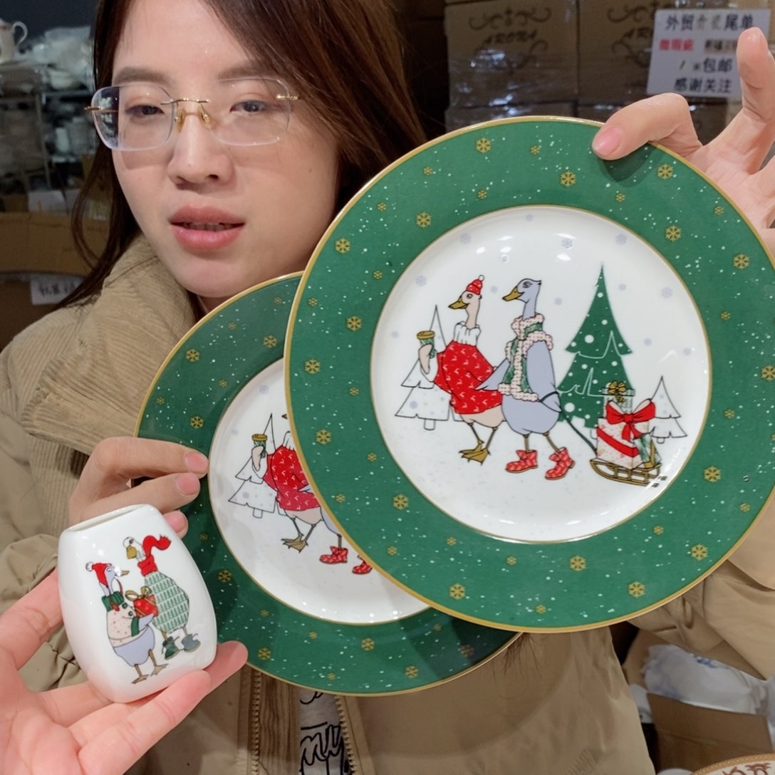 瓷外贸尾单8英寸20cm平盘2只外贸尾单礼物