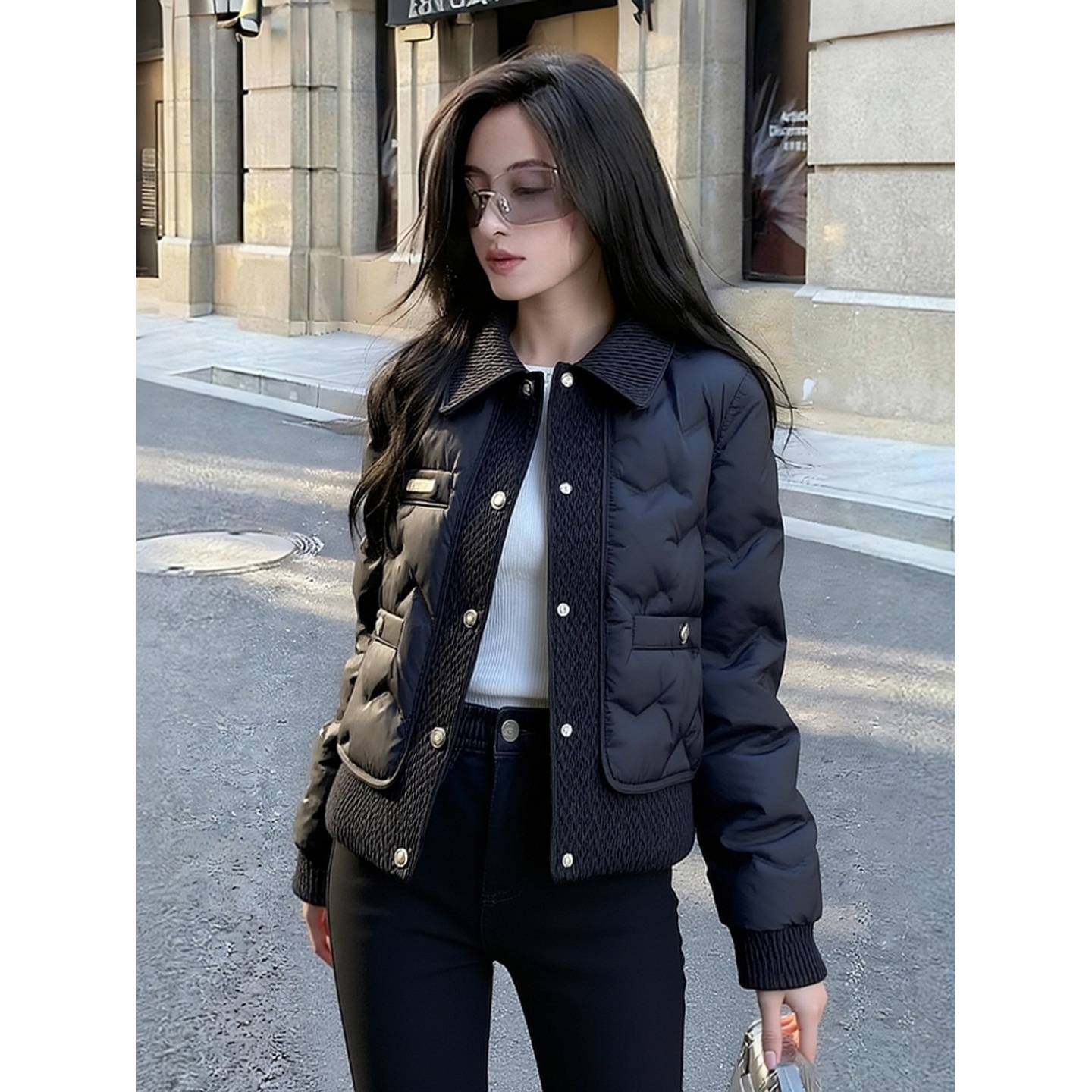 黑色外套2025新款秋冬高端时髦洋气小个子气质设计感夹棉加厚上衣