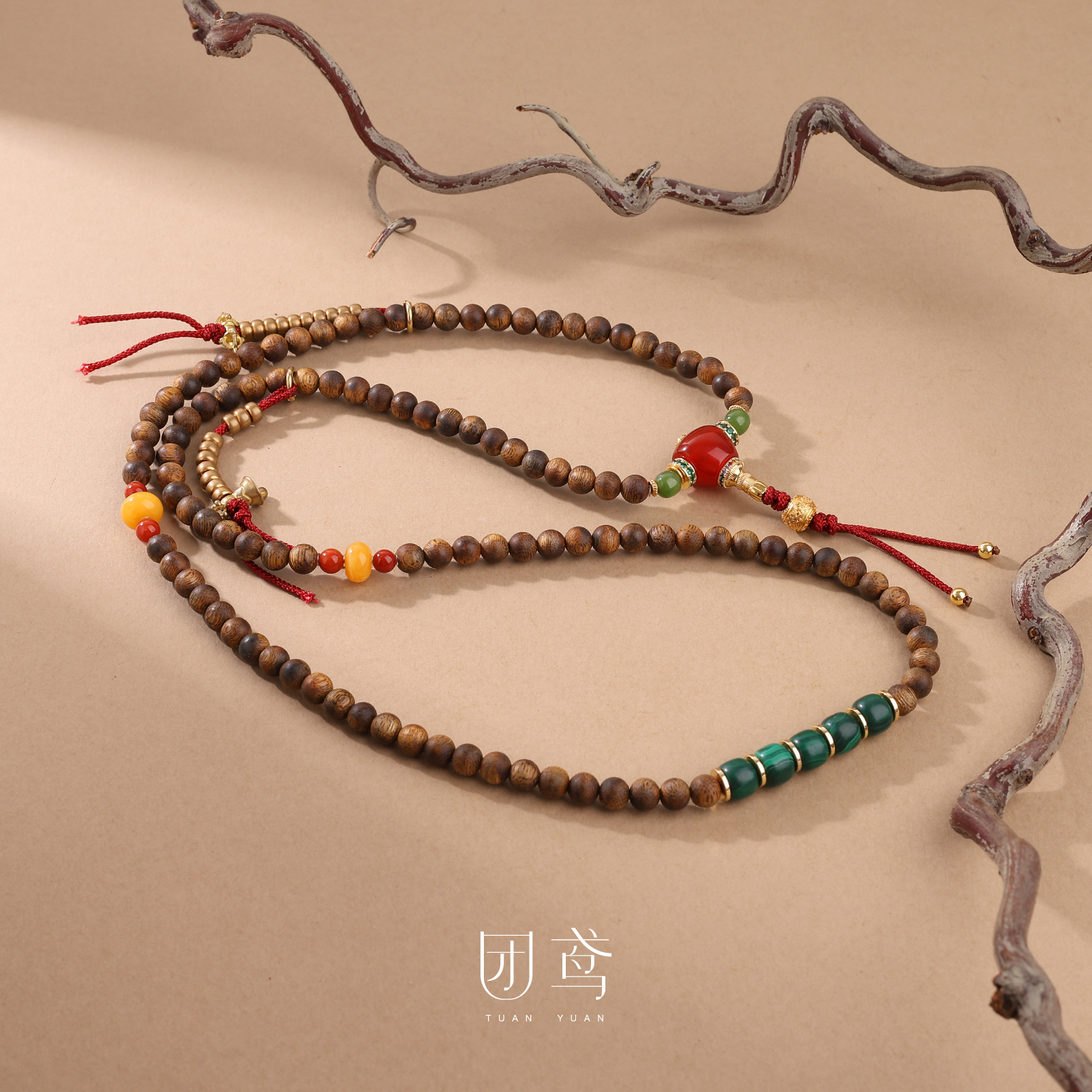 沉香【山有己】0.6+海南莺歌绿奇楠 孔雀石 多圈手串项链【团鸢】