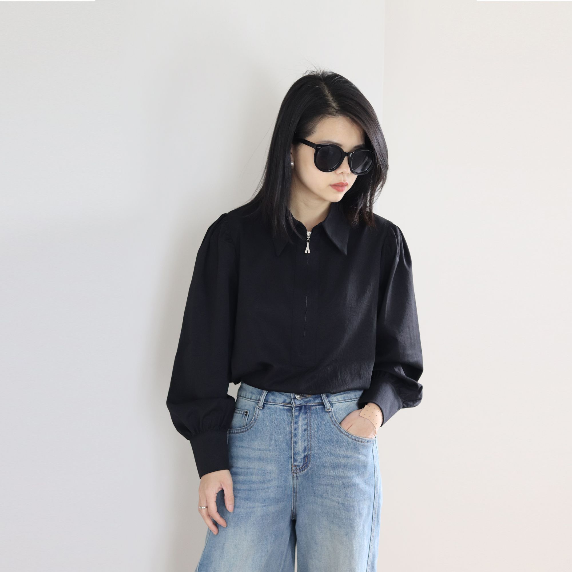 2025春季新款衬衫女士衬衣叠穿长袖时尚休闲宽松翻领设计感女上衣