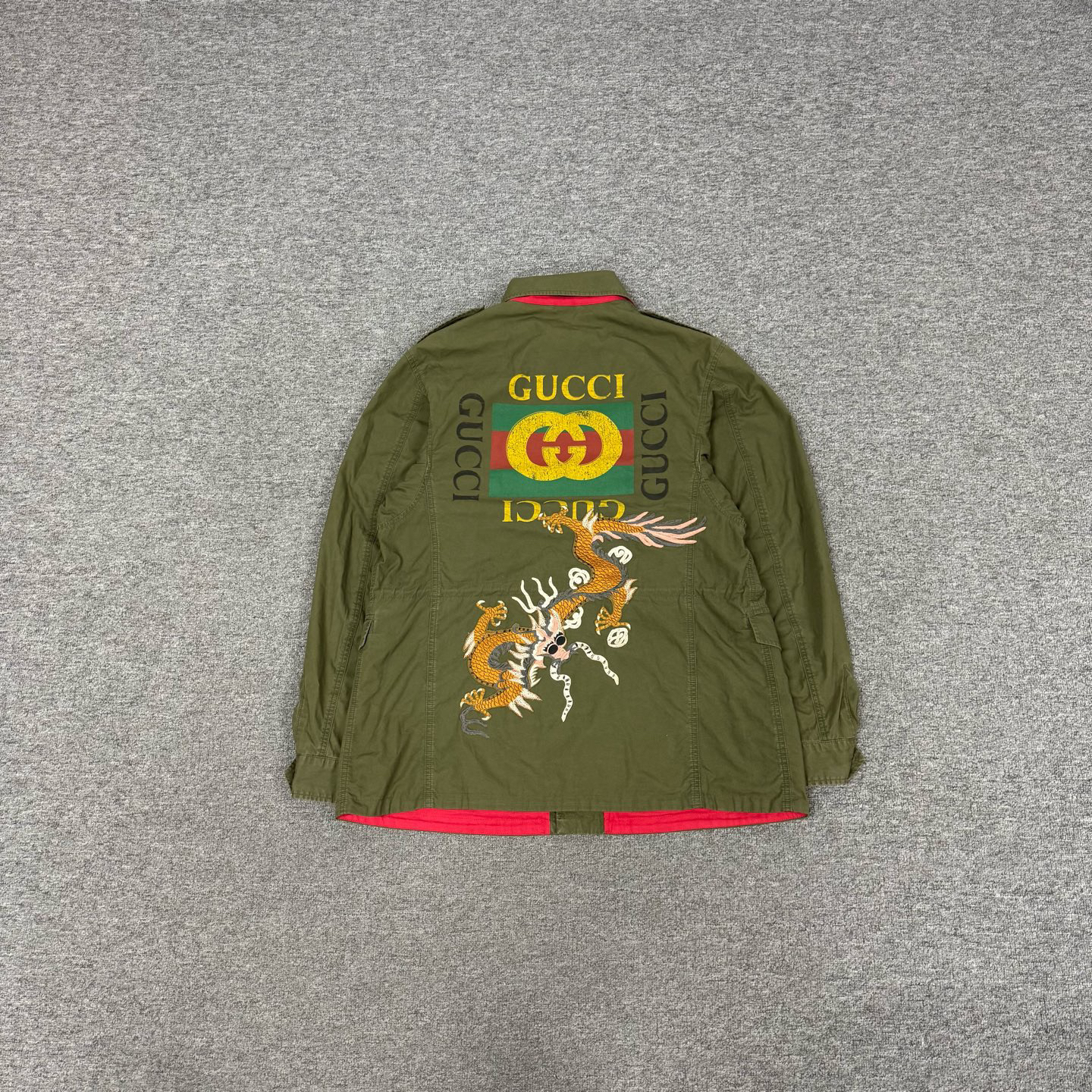 99新 AMIPARIS Gucci 古驰 军绿色 龙刺绣 M65 工装夹克 50码