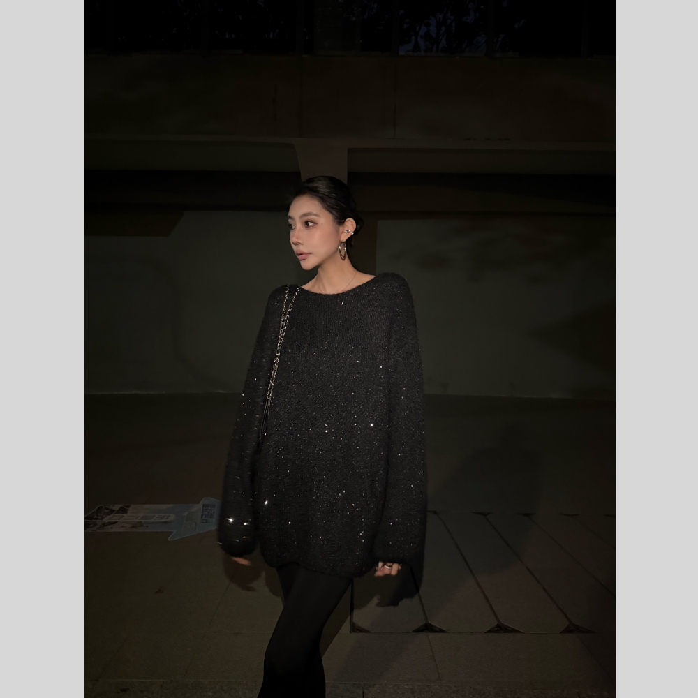 SHIRENYU定制 丨细闪亮丝慵懒风套头毛衣女秋冬新款宽松针织上衣