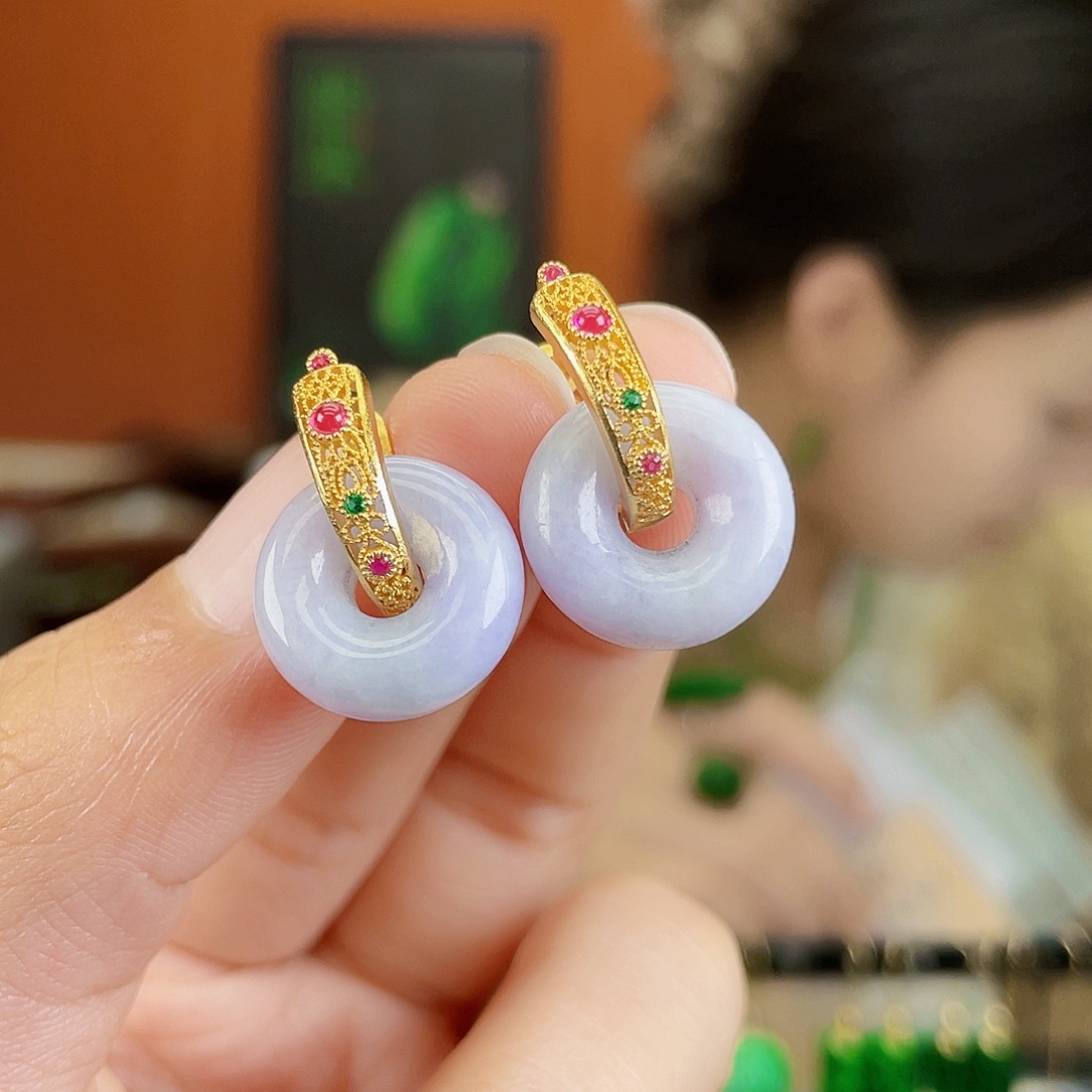 翡翠银S925镶嵌耳饰