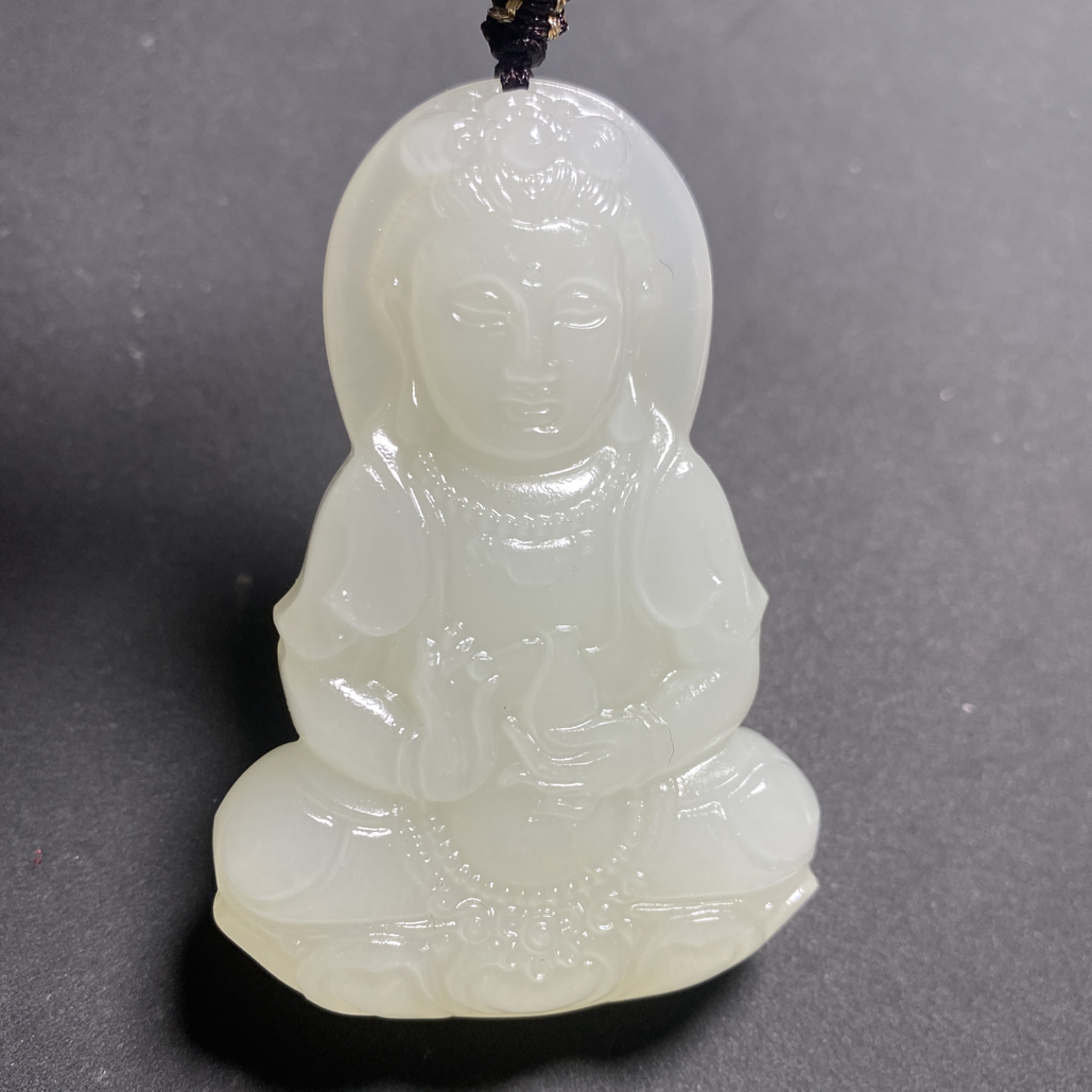 天然玉石挂件吊坠观音双面雕工