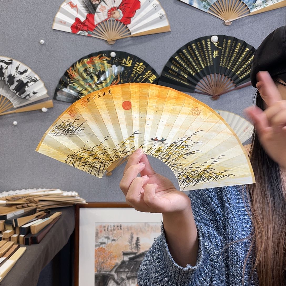 国画6寸玉竹-纯手绘-文玩扇骨（默认粘好）