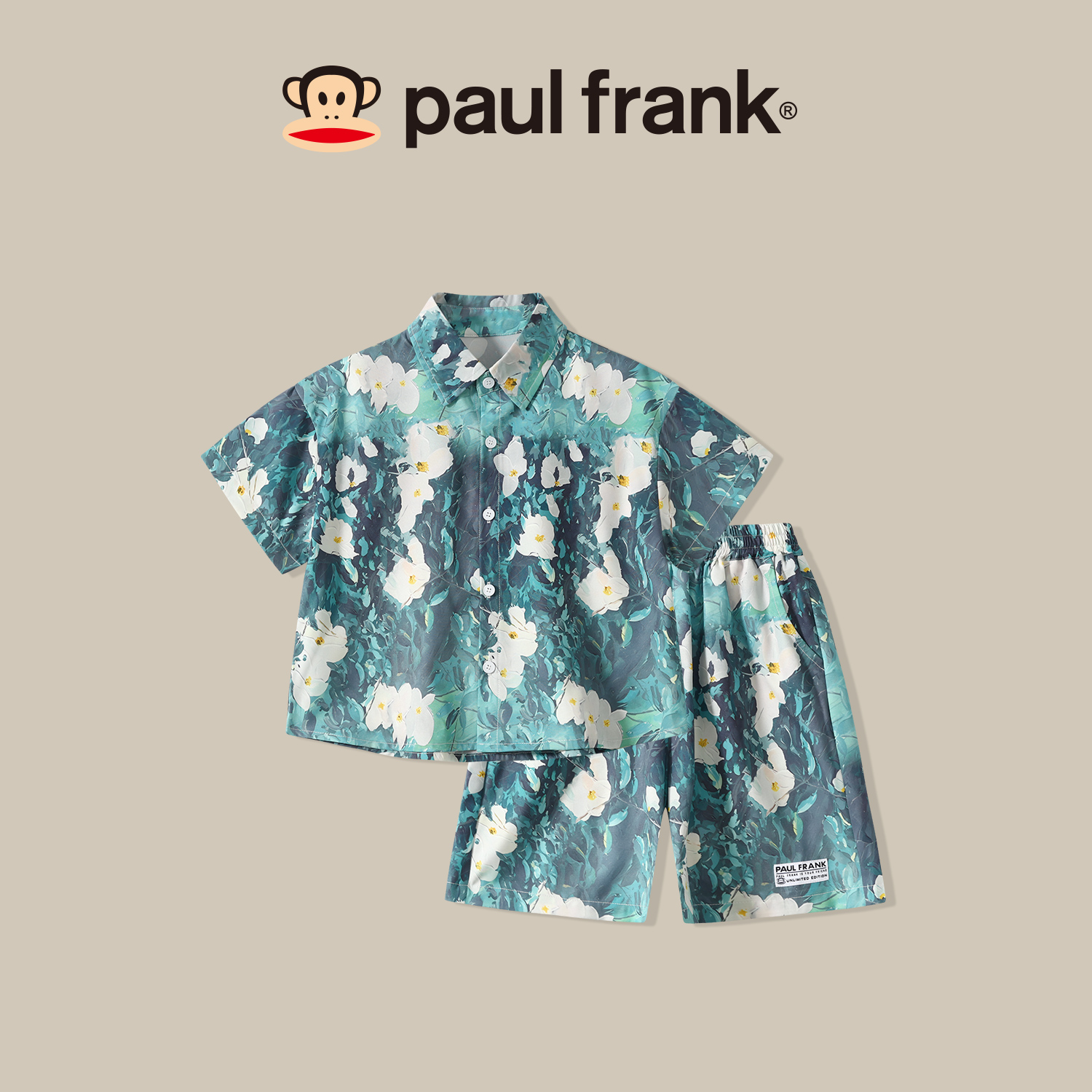 paul frank大嘴猴夏季短袖套装儿童衬衫薄款休闲夏装两件套AB010