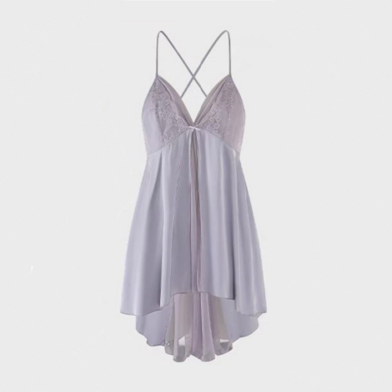 「一抹幽兰」2025夏款性感法式轻奢加胸垫吊带连衣裙私房睡裙两件套