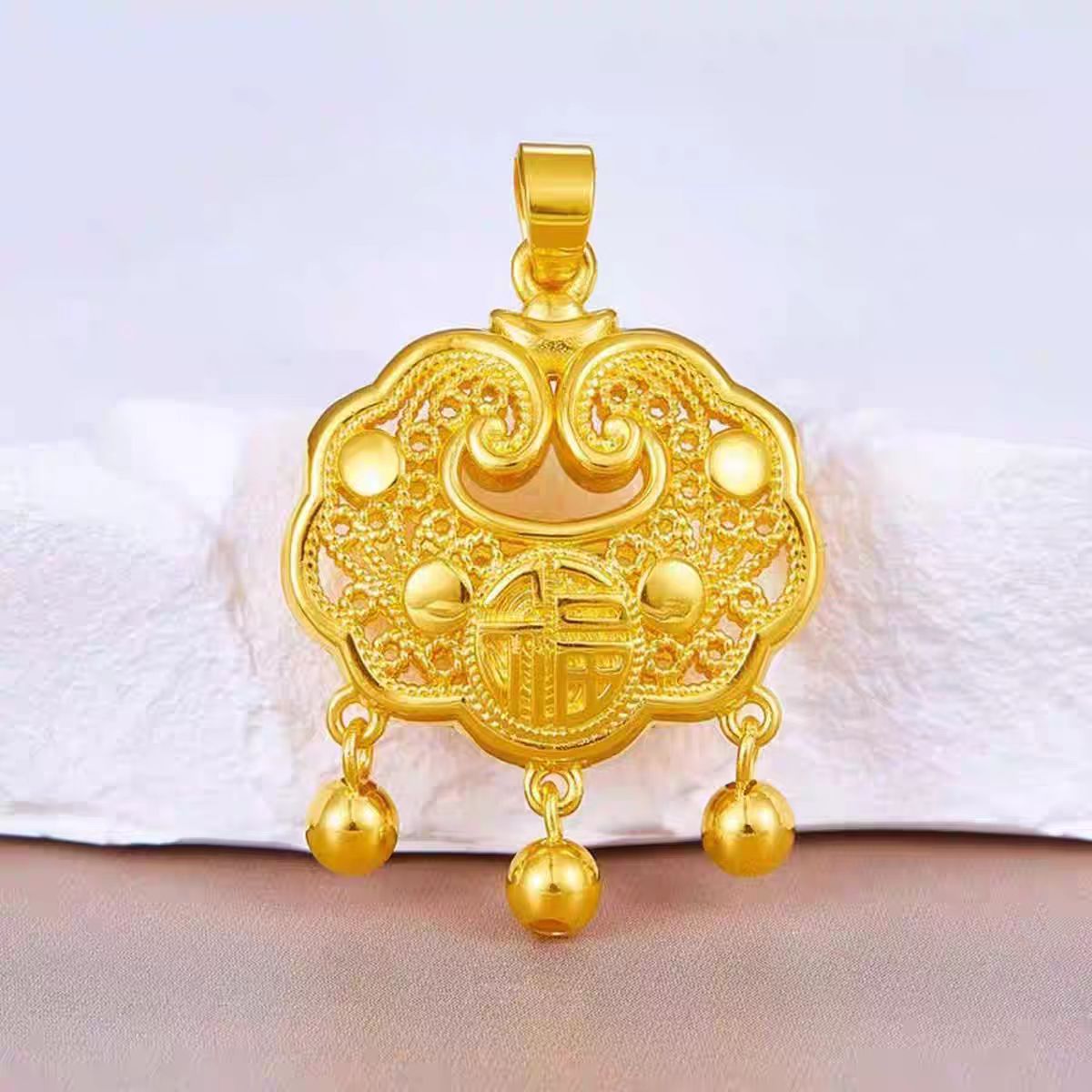 【丫丫甄选】足金999福字合金平安如意锁项链【赠链子】