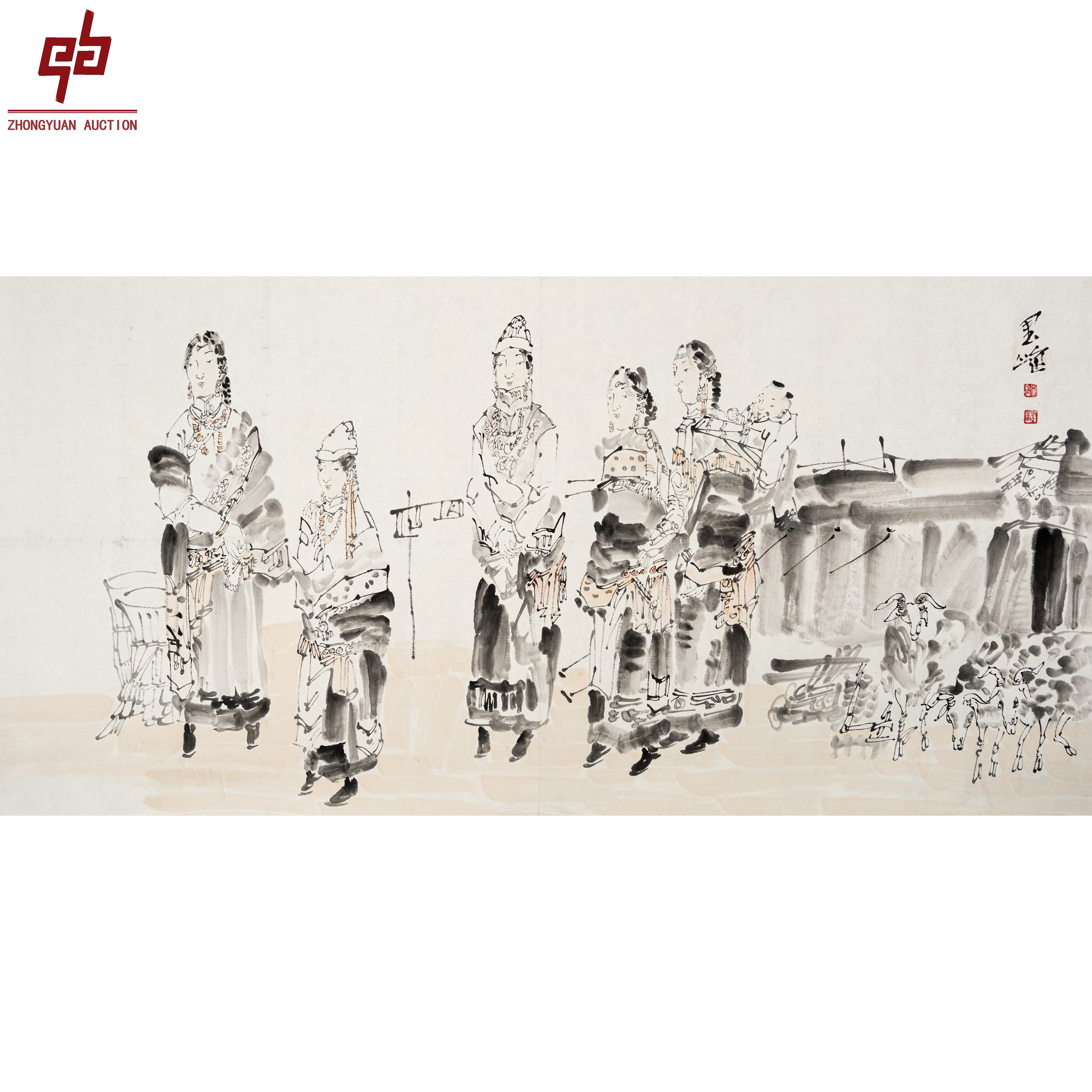 "lot1114 吕书峰 《人物》 纸本镜片 70cm*38cm约2.4平尺"