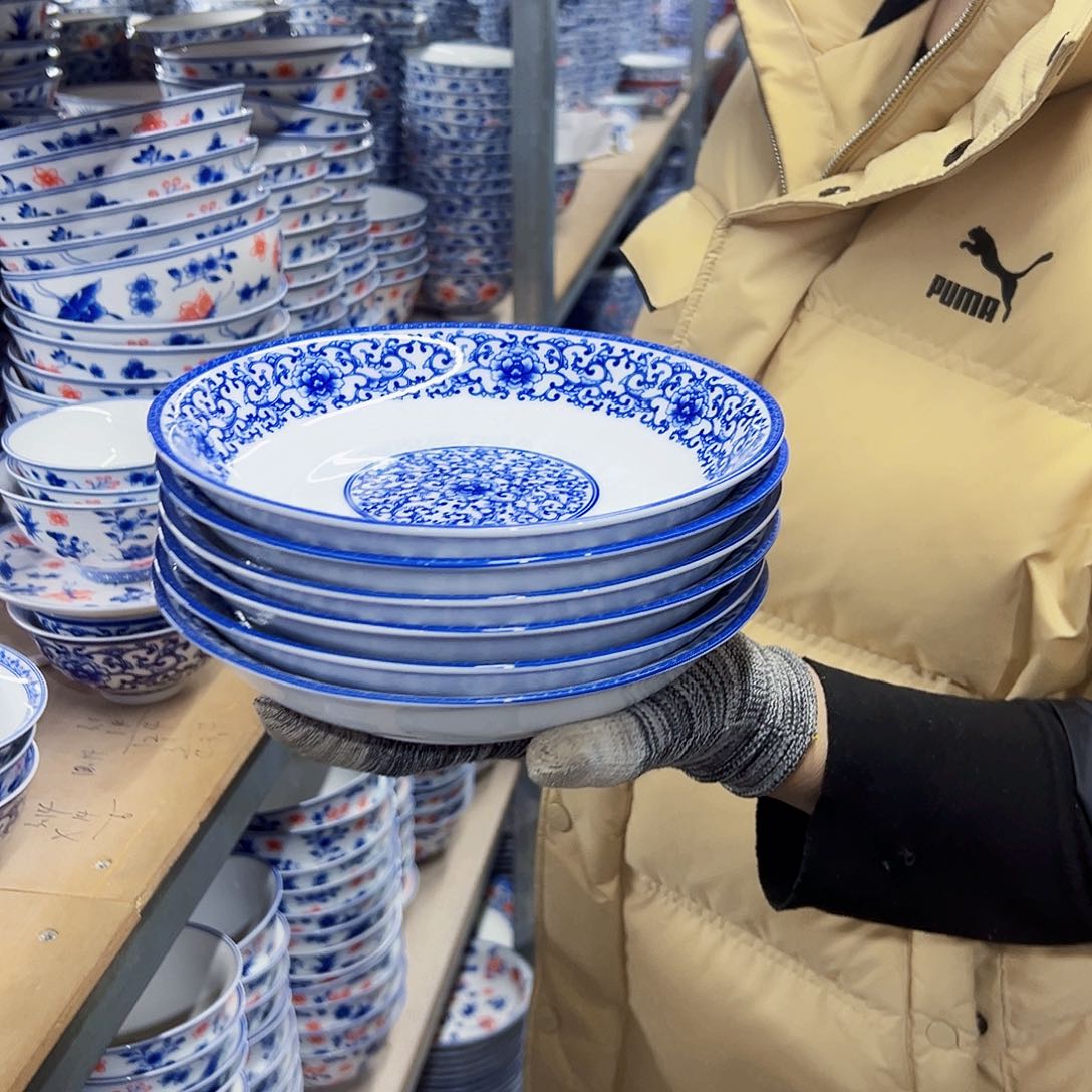 瓷片8英寸如意牡丹深盘6个