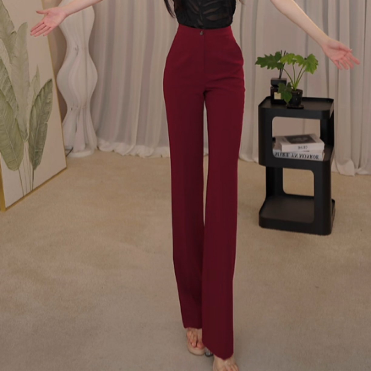 AMASS阿玛施新款高腰显瘦时尚百搭休闲微喇正装裤510055