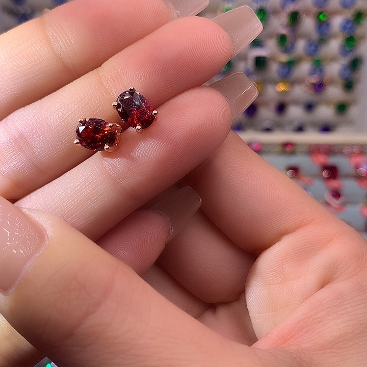 石榴石（芬达石）耳饰银S925镶嵌