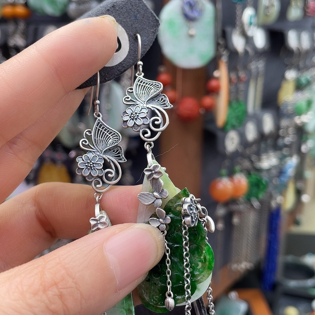 翡翠银S925镶嵌耳饰盈*914ghngg