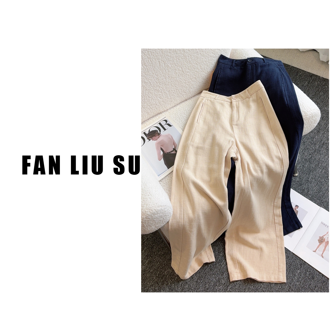 苎麻休闲裤透气直筒裤垂感宽松长裤女士夏季