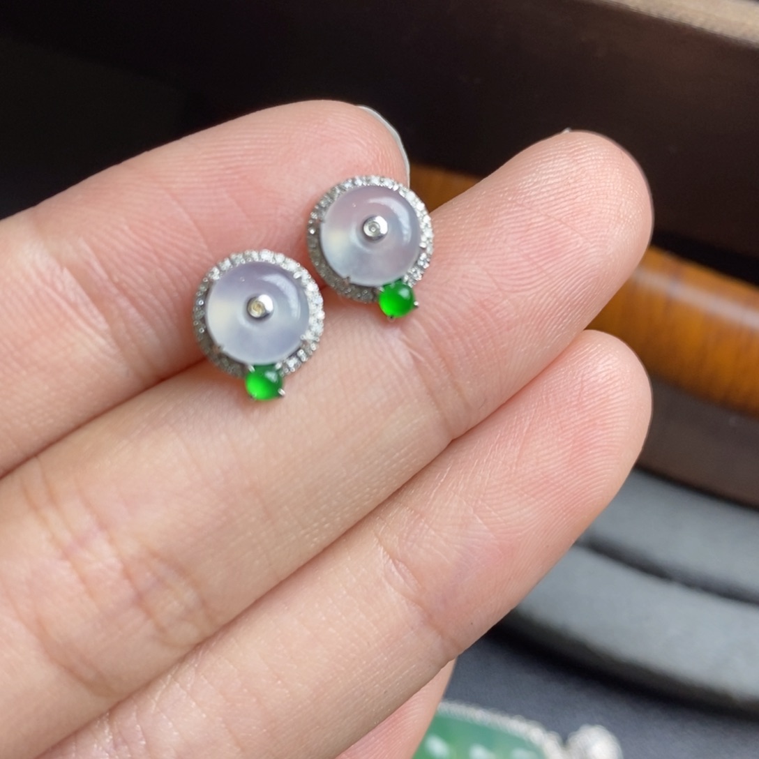 翡翠耳饰18K金镶嵌18Ｋ金平安扣耳钉