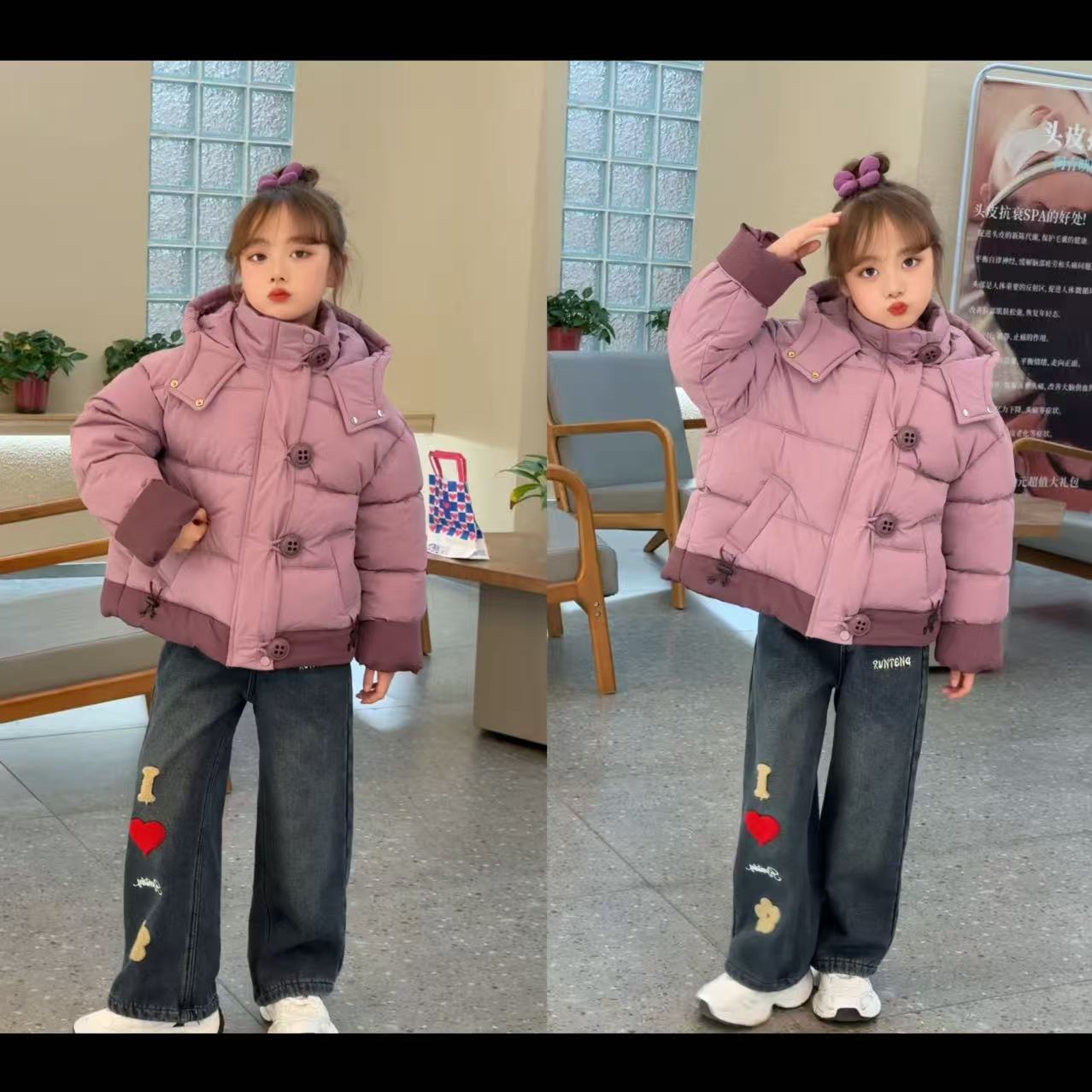 纯色百搭风C类B类休闲风棉服棉袄连帽中大童洋气冬季