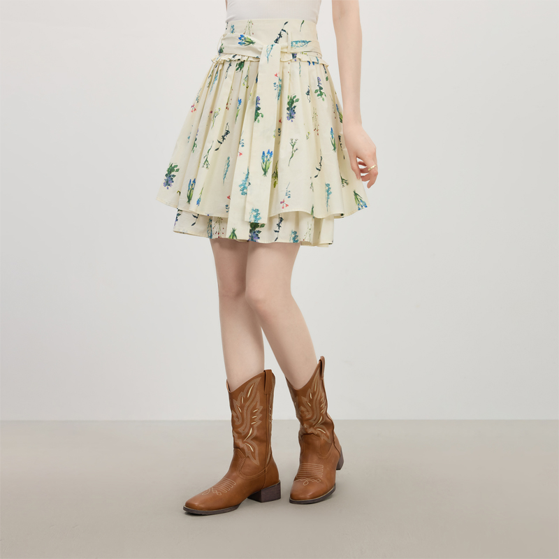 范思蓝恩范思蓝恩设计感减龄印花压褶半身裙25FS12786