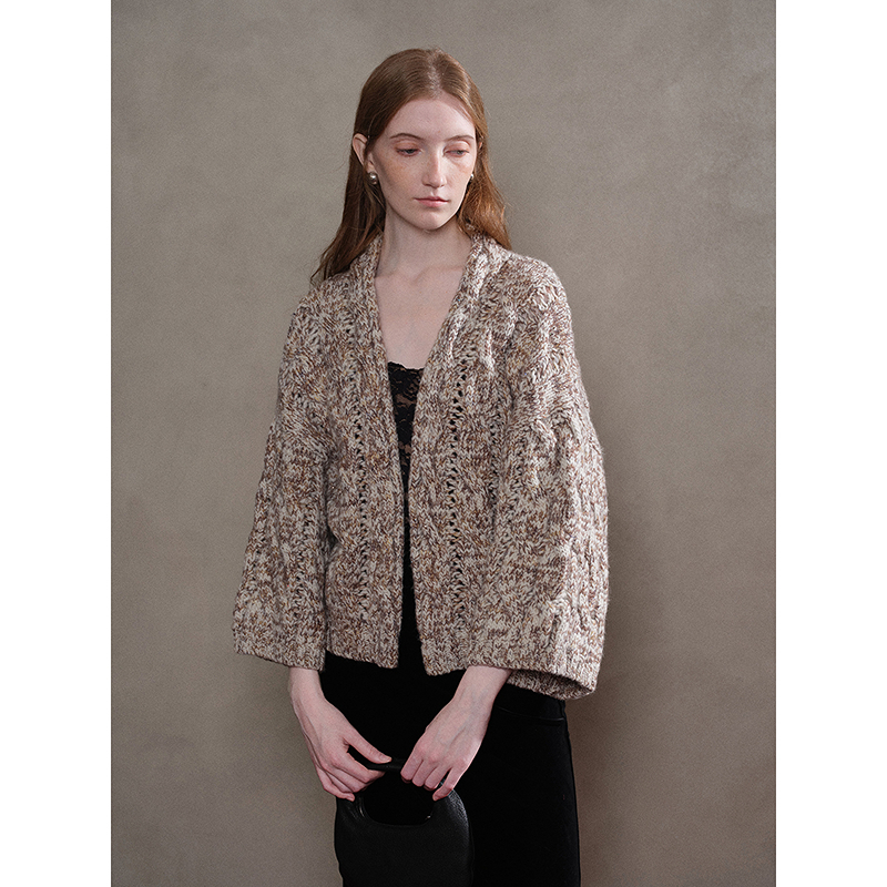 Mix Selection｜暮冬 粗针绞花针织开衫女宽松短款松弛感MSDJW1092