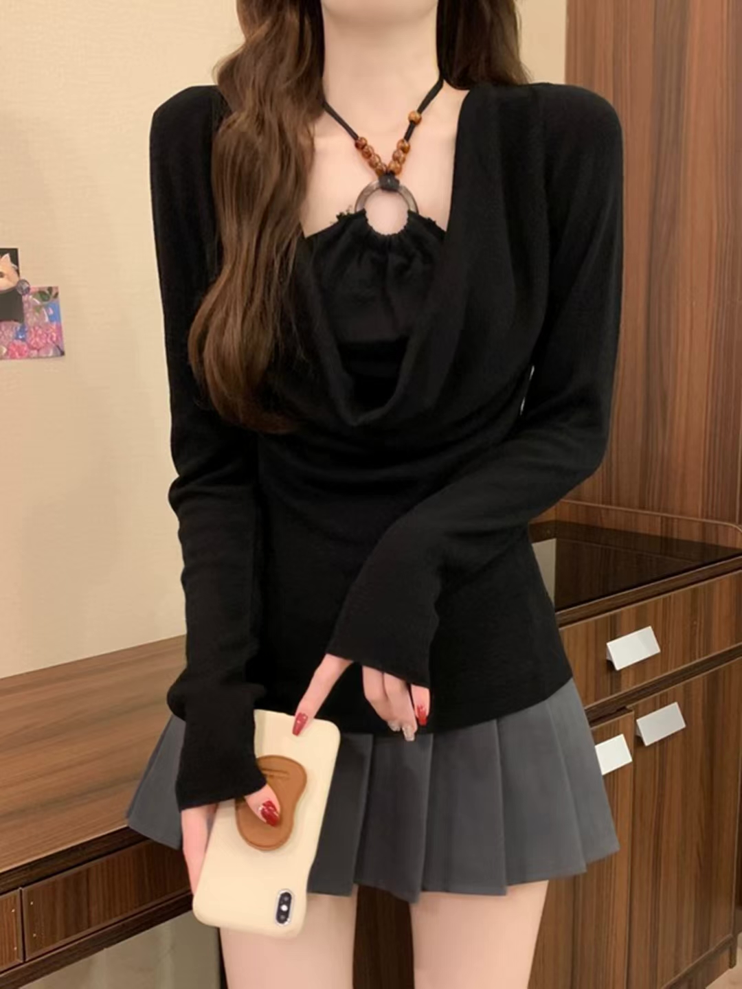 无运险【JIAXUPANG】性感气质设计感小衫