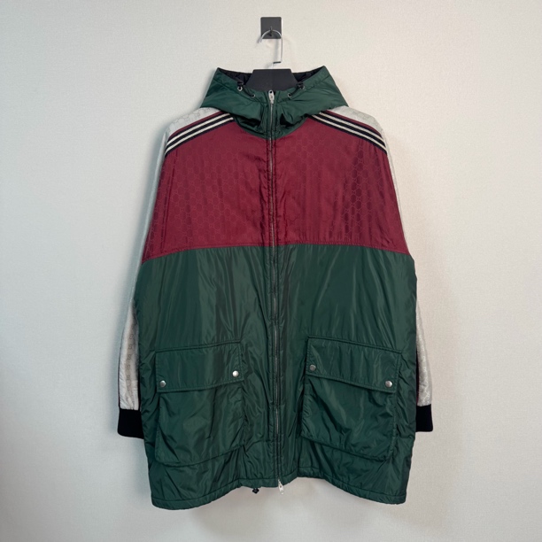 未使用 GUCCI/古驰 满印拼接连帽棉服/50码/带吊/价18600